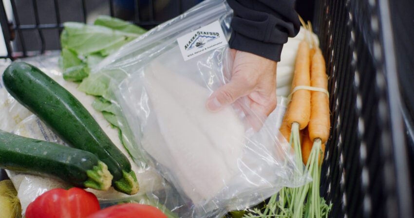 White fish with Alaska Seafood label on package