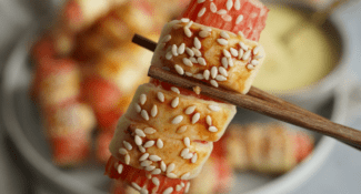 Surimi Sticks in a Blanket with Curry-Mango and Soy Dips