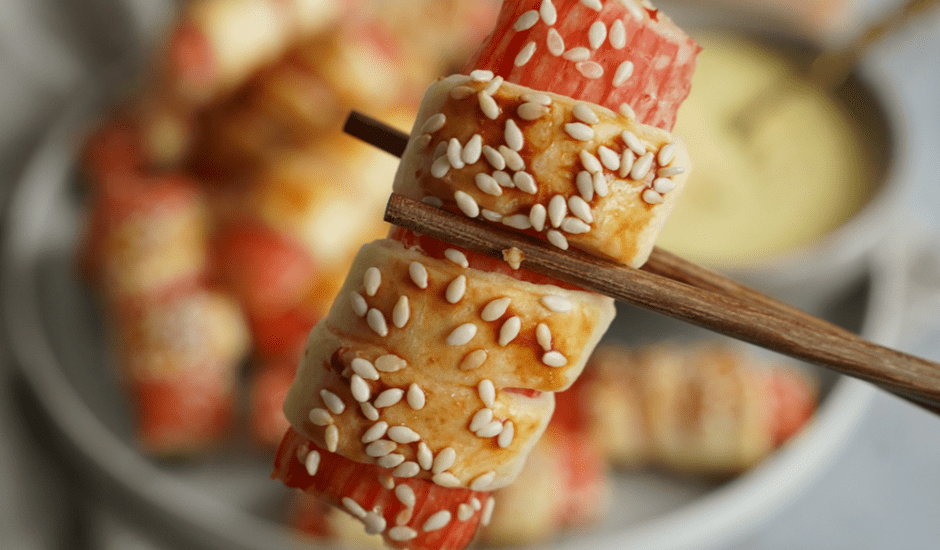 Surimi Sticks in a Blanket with Curry-Mango and Soy Dips