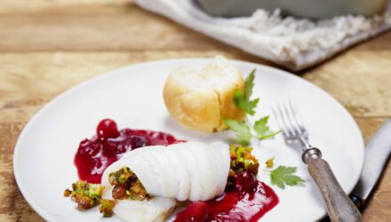 Thanksgiving Feast of Stuffed Sole, Rolls & Cranberry Sauce
