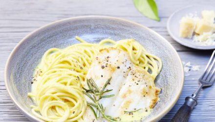 Lemon Spaghetti with Rosemary Butter Fried Sole