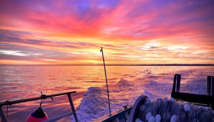 Purple and orange sunset over the ocean.