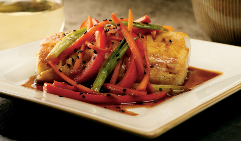 Teriyaki-Braised Alaska Sablefish with Colorful Vegetables