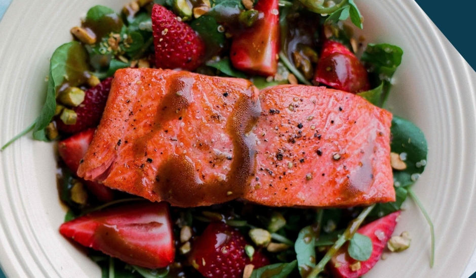 Balsamic Alaska Salmon with Strawberries