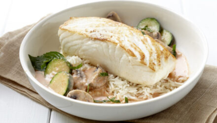 Pan-Seared Alaska Halibut with Red Curry and Basmati Rice