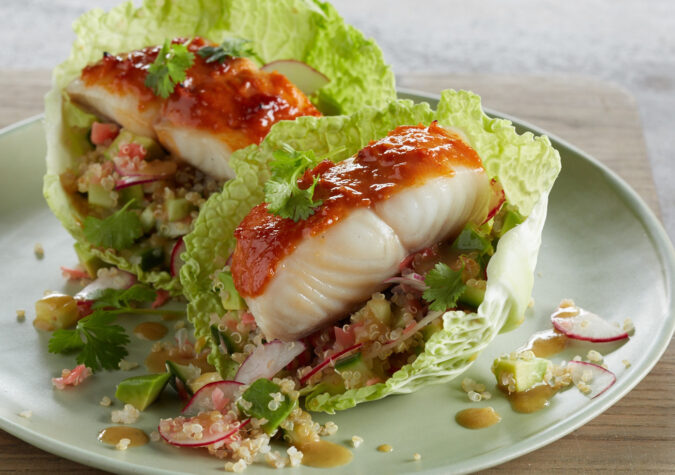 Spicy Alaska Sablefish in Lettuce Cups