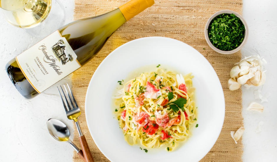 Garlicky Linguine with Alaska King Crab and Creme Fraiche