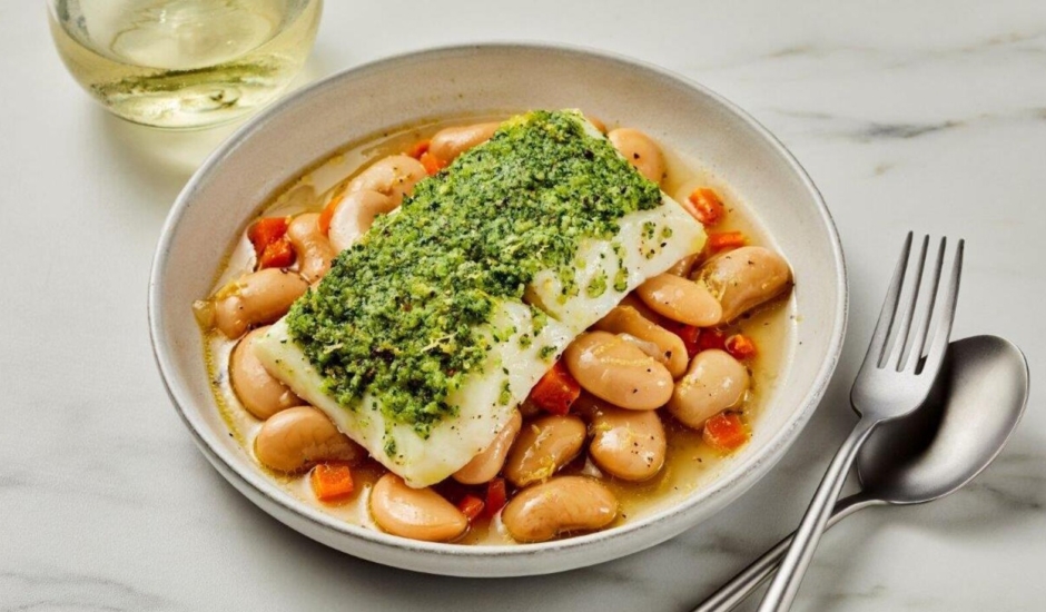 Herb Crusted Alaska Halibut Cassoulet of White Beans