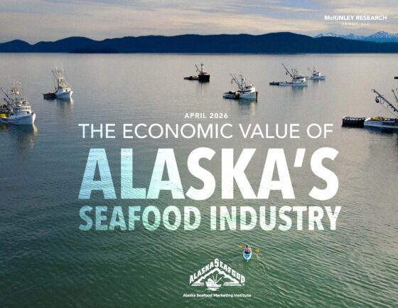 Cover of 2026 Economic value report with boats in the ocean and text that reads The Economic Value of Alaska's Seafood Industry.
