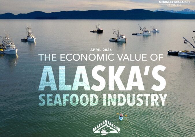 Cover of 2026 Economic value report with boats in the ocean and text that reads The Economic Value of Alaska's Seafood Industry.