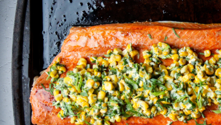 Slow Roasted King Salmon with Mexican Street Corn Salad