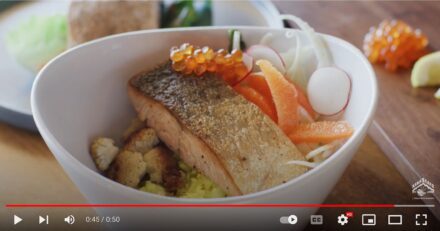 white bowl with recipe including keta salmon